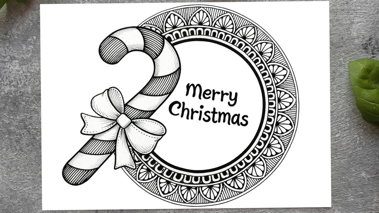 Merry Christmas Drawing 🎄 | Easy Mandala Art Candy Cane | Christmas Sketch & Line Art