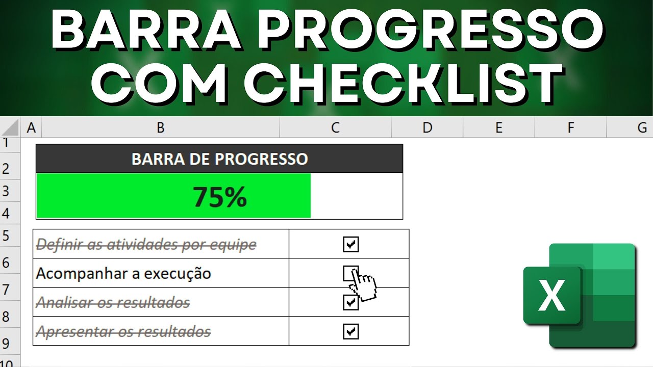 Barra de Progresso Autom&aacute;tica com CheckList no Excel | Planilha Din&acirc;mica e Interativa