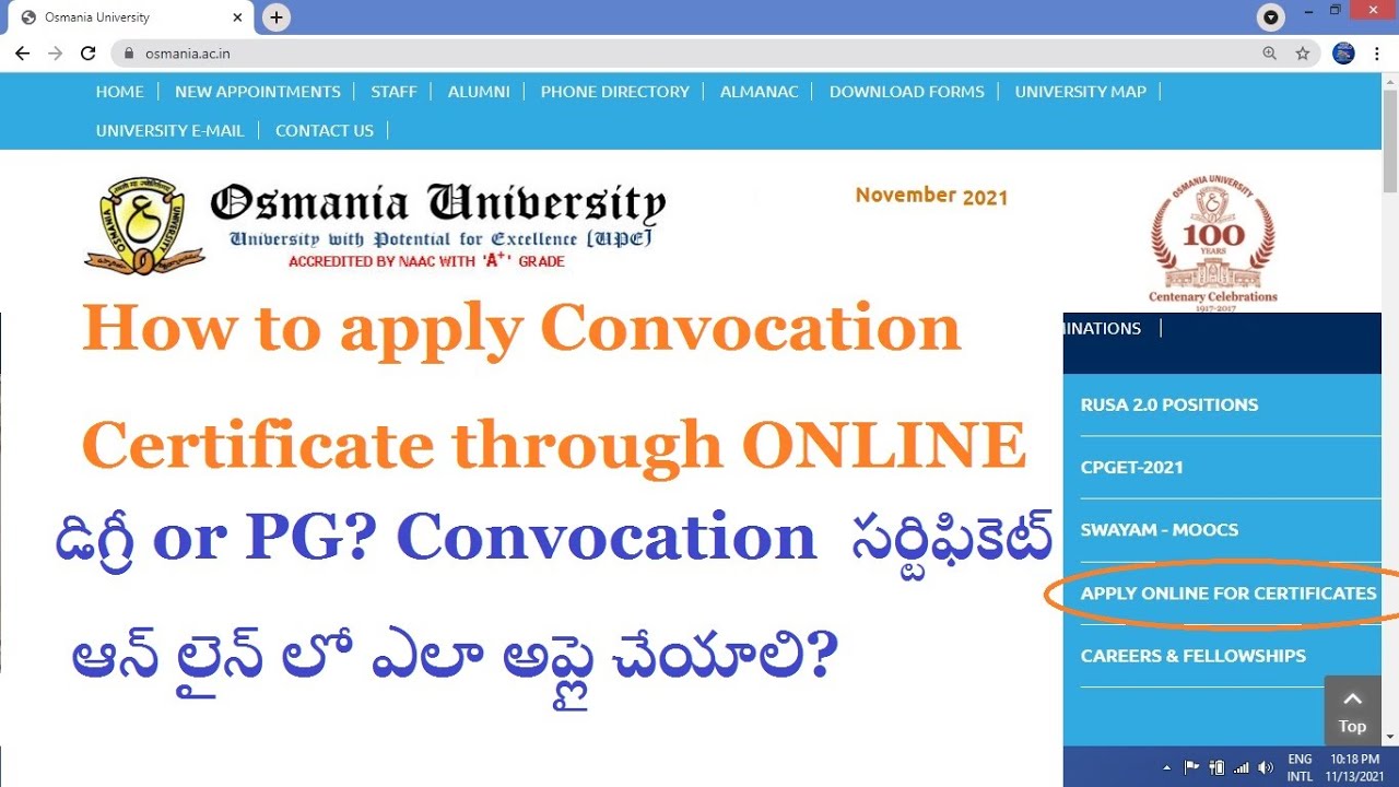 How to Apply Degree or PG Convocation Certificate through Online @ Osmania University OU