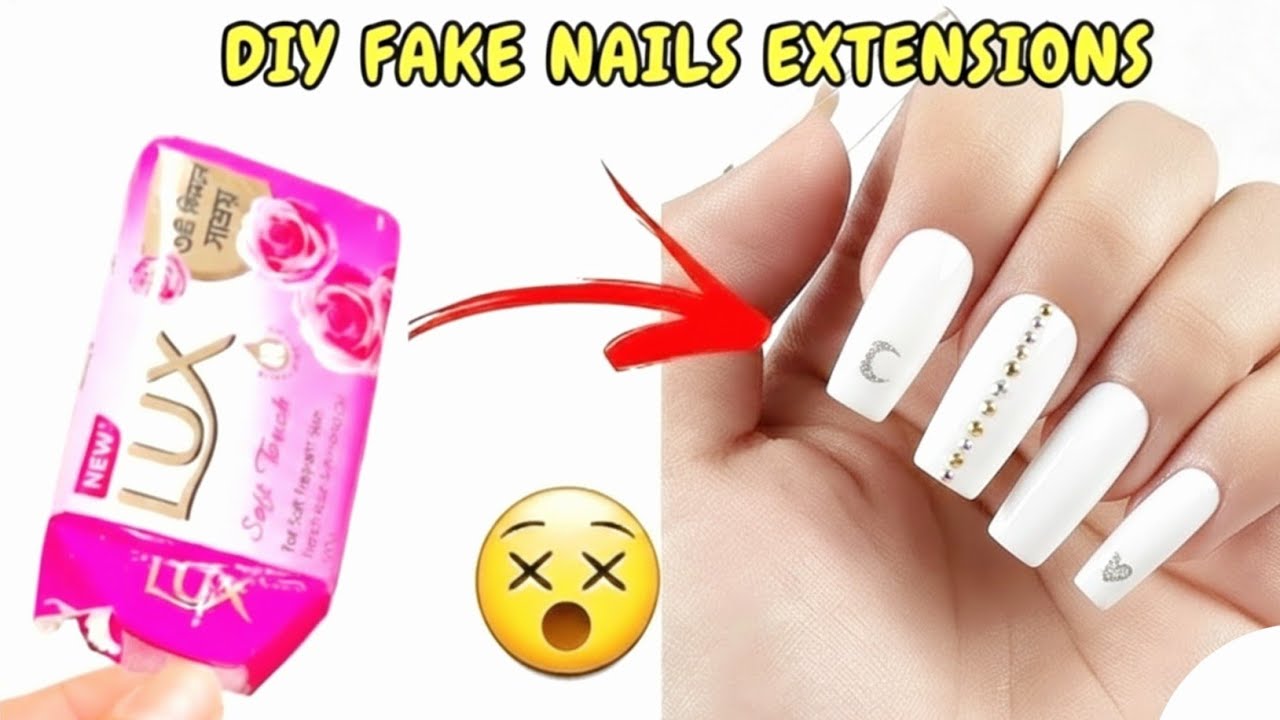DIY Fake Nails Extensions Using Lux Soap wrapper ! White Glam Look Tutorial 💅