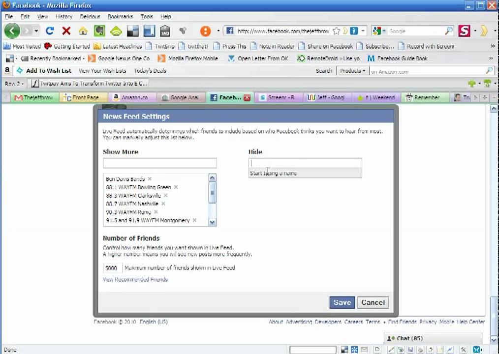 Changing Facebook's News Feed default settings.