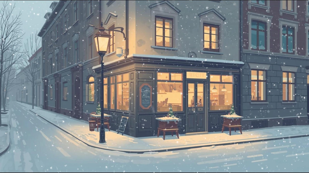 Snowlight Corner Café ☕ Jazz Lofi Winter Mix for Study, Work & Relax | Cozy Snowy Street Ambience