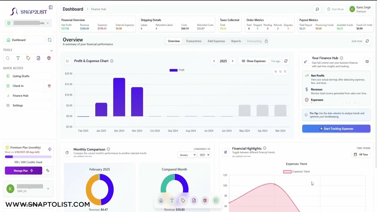 See Your eBay Profit, Refunds & Payouts (Live Dashboard) Snap2List
