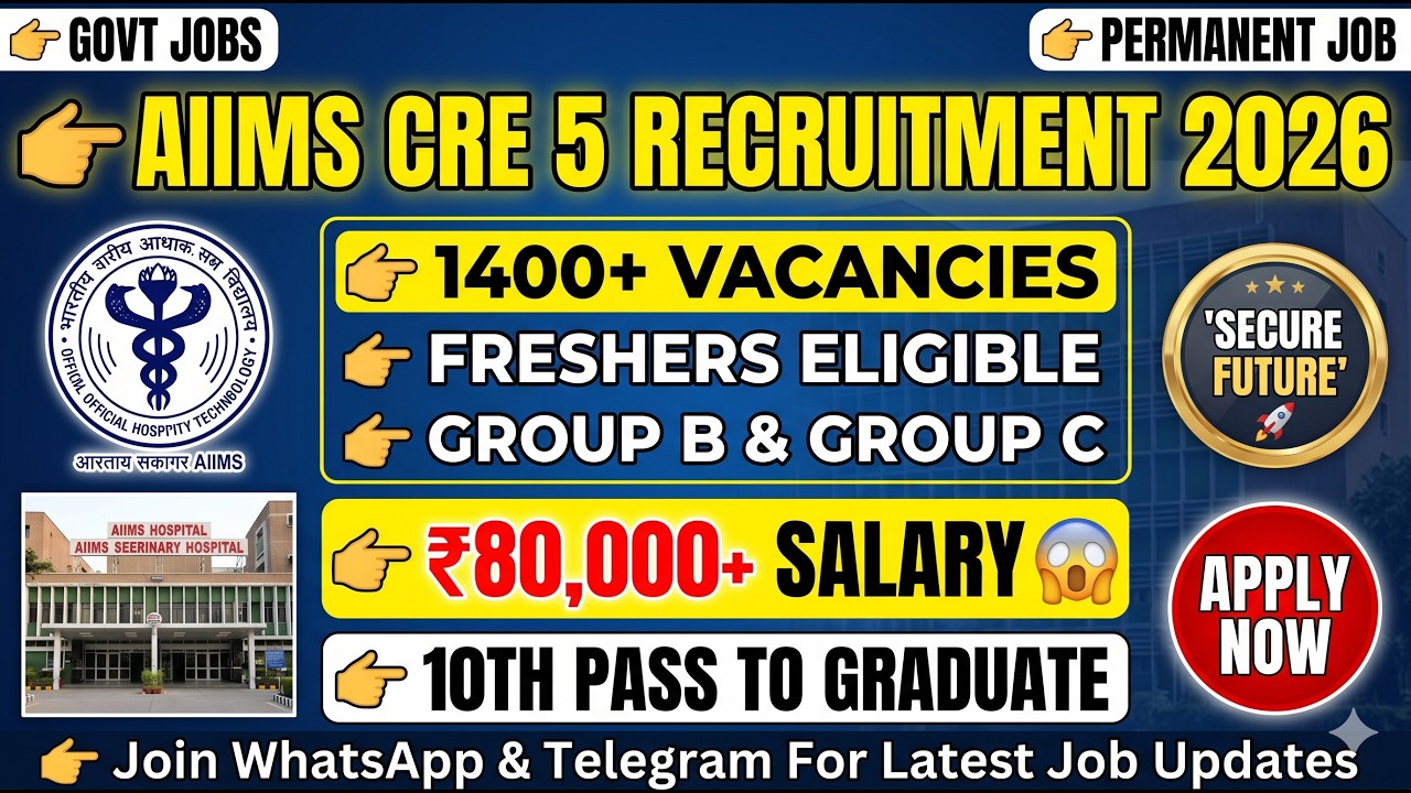 AIIMS CRE 5 Vacancy 2026 🔥 Permanent Government Jobs | Group B & C | 1400+ Posts | Freshers Eligible
