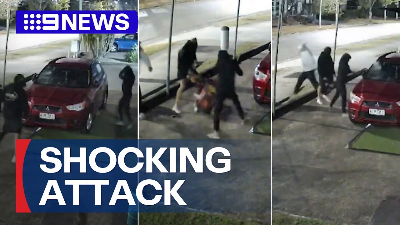 Brisbane motorbike mechanic attacked outside shop by masked gang | 9 News Australia