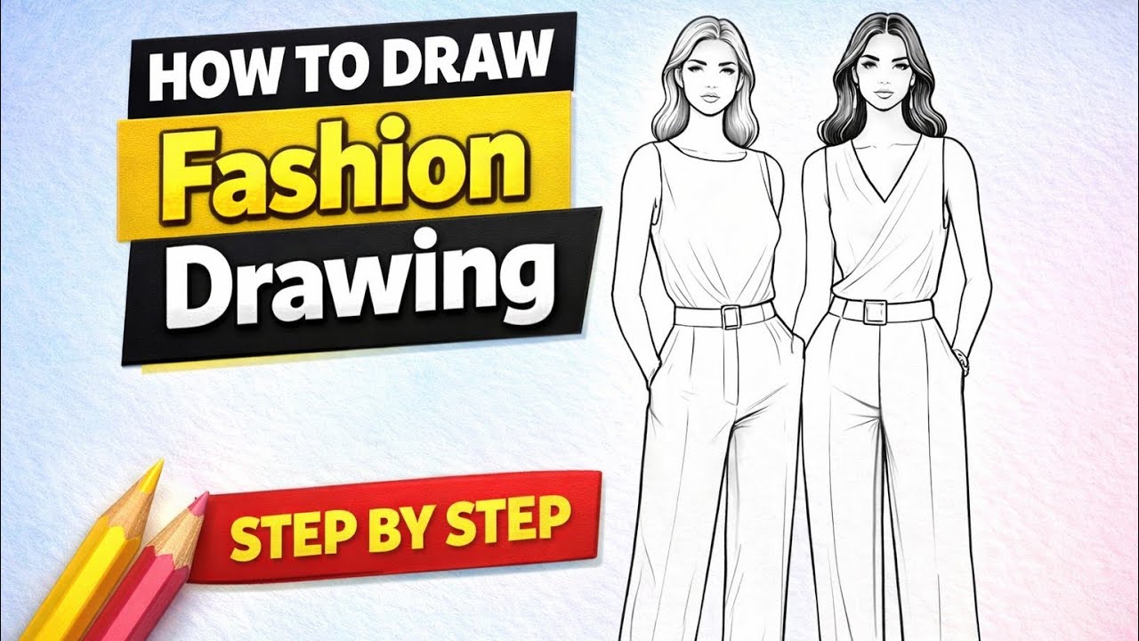 Stylish Girl Fashion Drawing 👗 | Modern Outfit Line Art Tutorial | Anjali ki Drawing Duniya