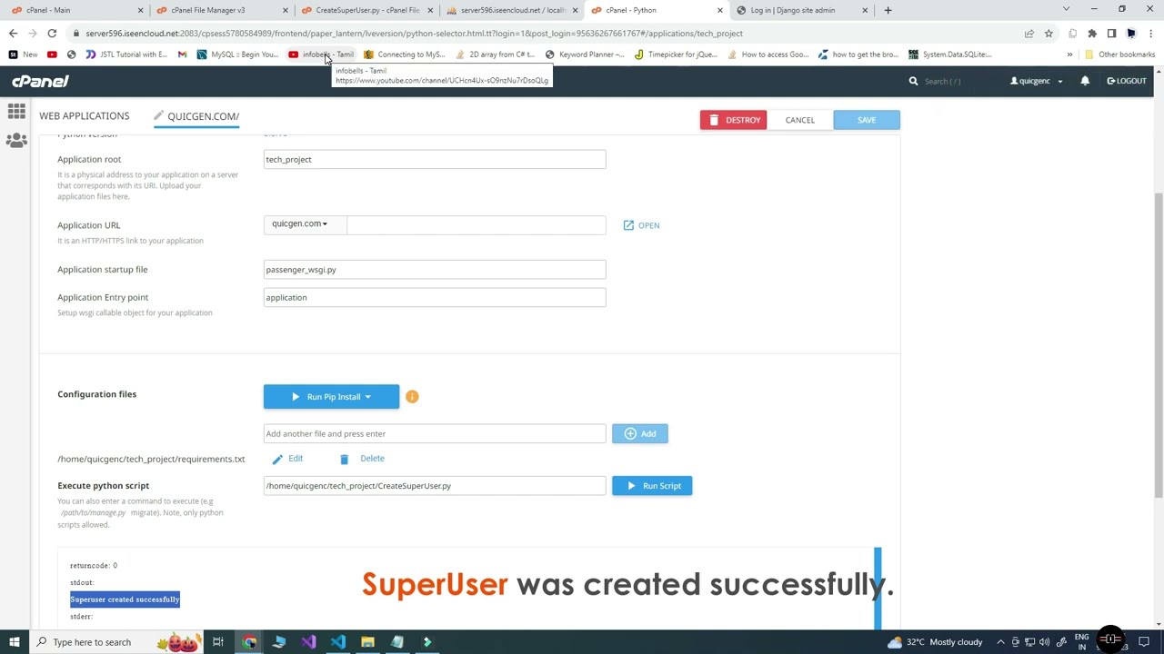 Create superuser in Django project hosted in cPanel without terminal | Shared Hosting