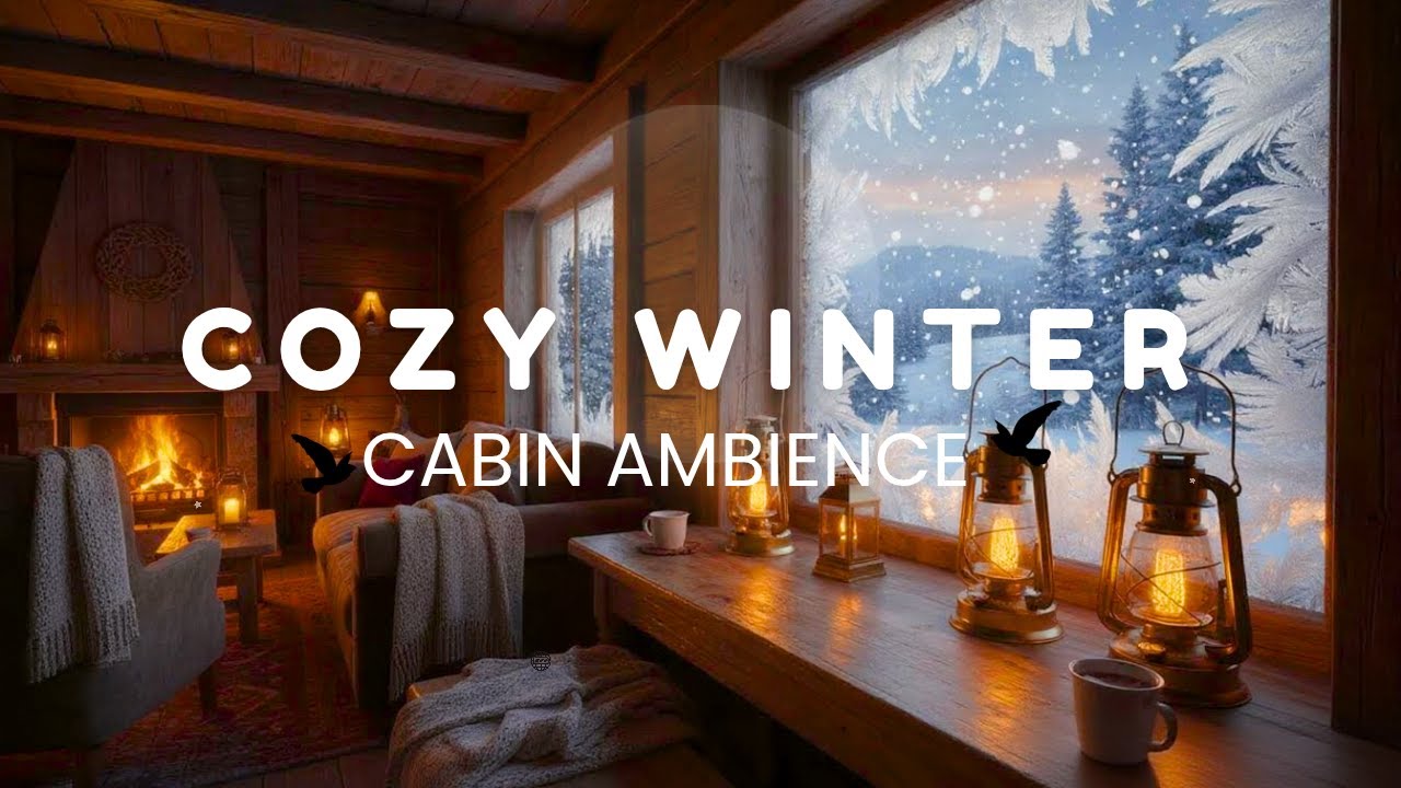 Cozy Winter Cabin Ambience ❄️ Fireplace, Snowfall & Warm Lanterns | Relaxing Background