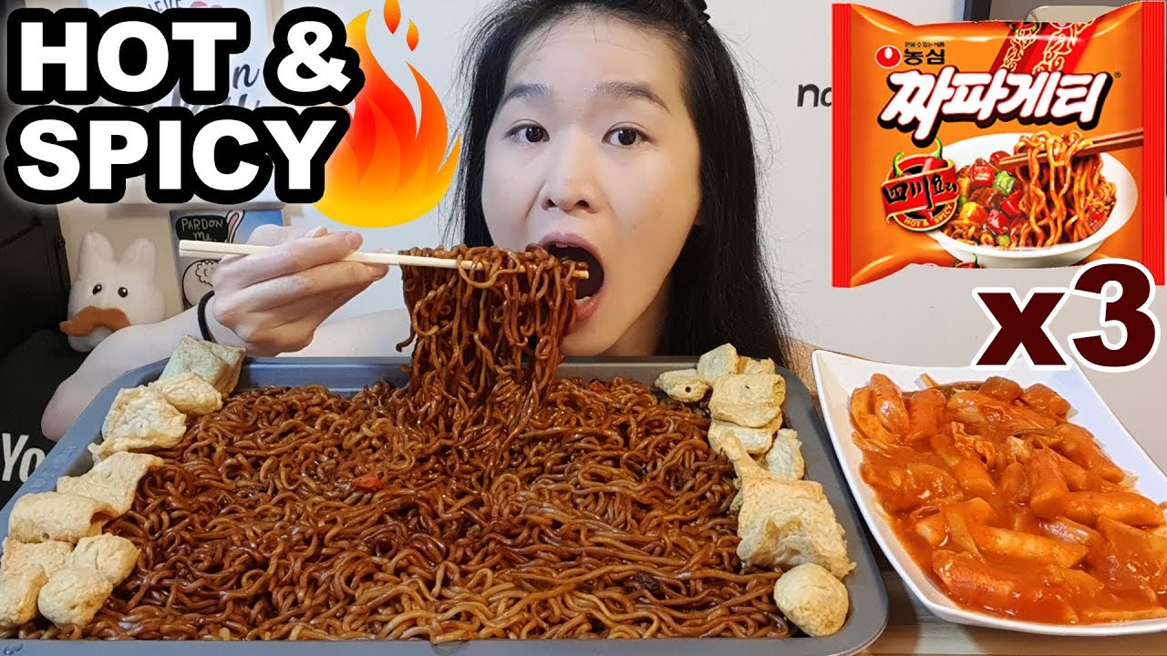 HOT & SPICY!! Szechuan Black Bean Noodles, Korean Spicy Rice Cakes | Ramen Eating Show Mukbang