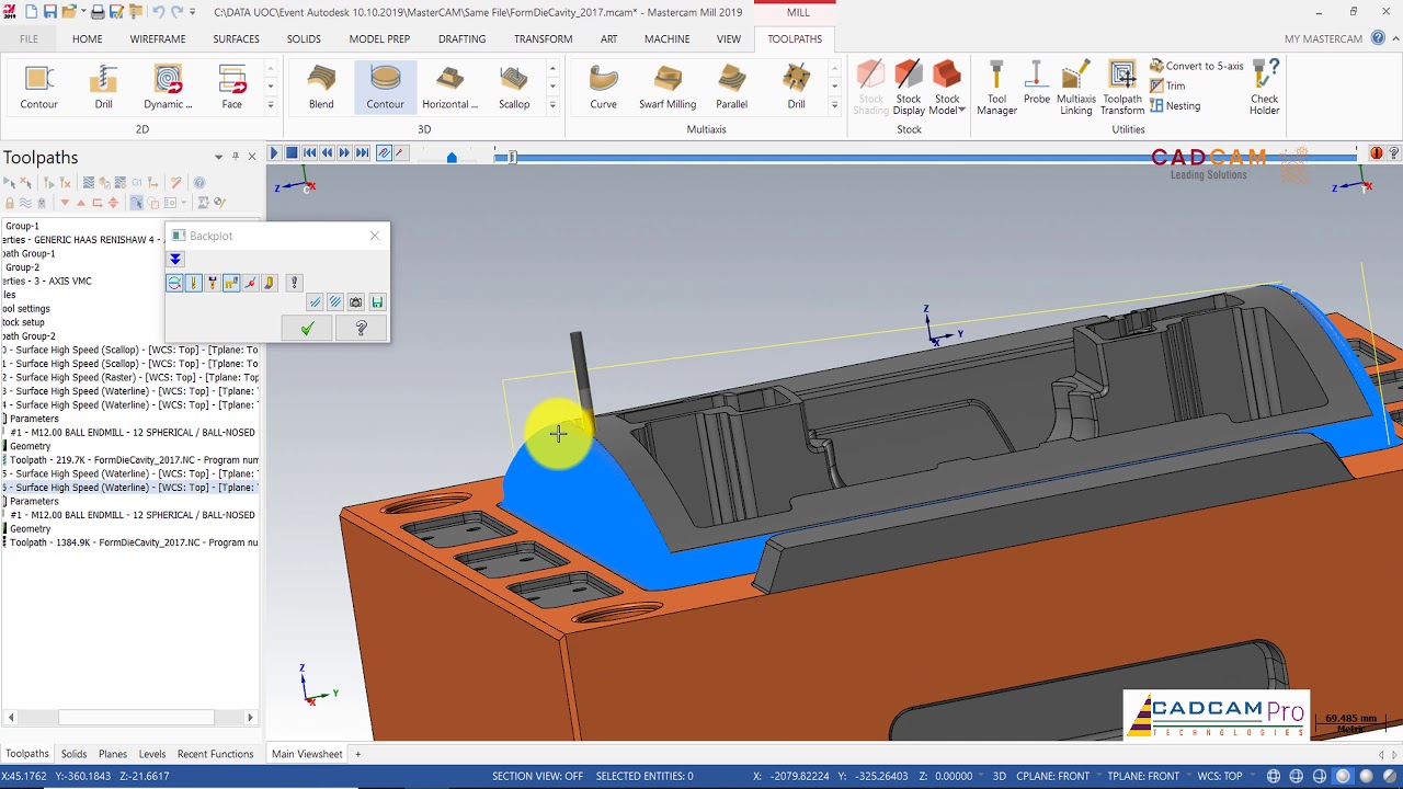 MasterCAM 2019 Tutorial #39  | Mill 3D Mold & Die - Waterline Toolpath