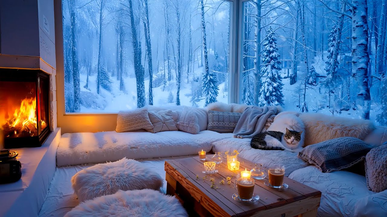 Howling Wind in a Winter Cabin ❄️ Fireplace & Storm Ambience for Deep Rest
