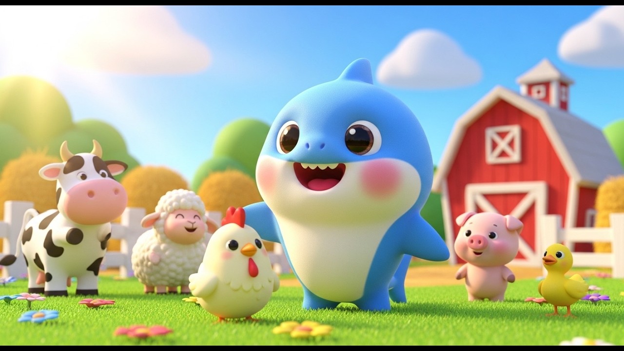 Baby Shark Swims into Old Macdonald’s Farm Pond 🦈🌊🐄 | Kids Nursery Rhyme