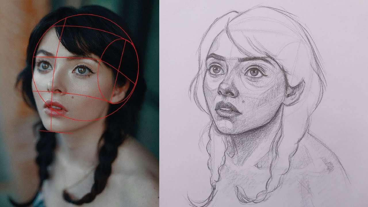 Drawing a girl using the Loomis method.