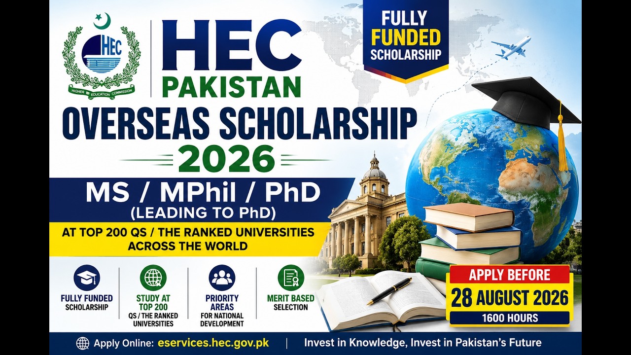 HEC Overseas Scholarship 2026 | Fully Funded MS MPhil PhD Abroad | Apply Before 28 August