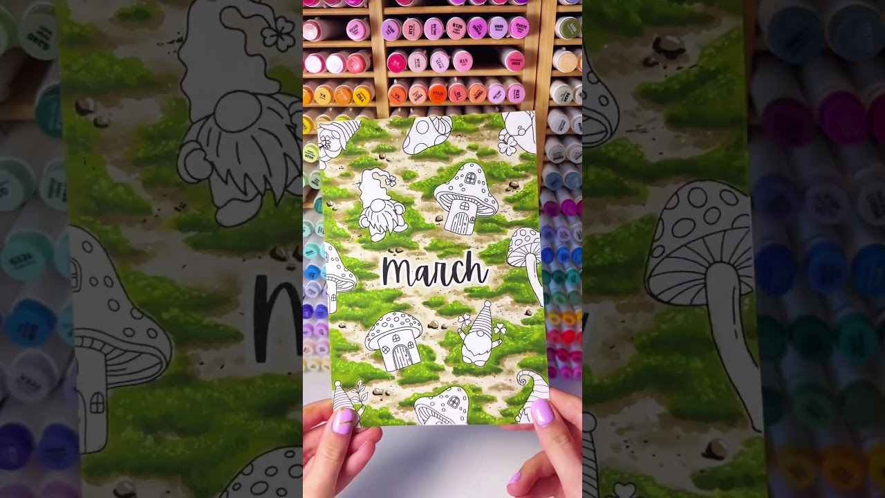 Coloring the gnome theme for my March bullet journal! 🍄✨#journaling #coloring #spring #relaxing