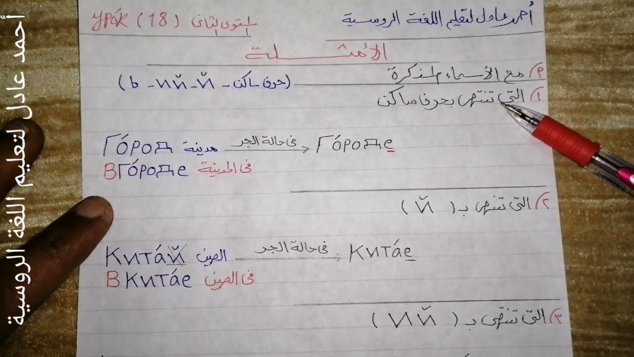 تعلم اللغة الروسية/الدرس١٨_المستوى الثانى _حالة الجر_الجزء الثانى_تصريف الأسماء فى حالة الجر