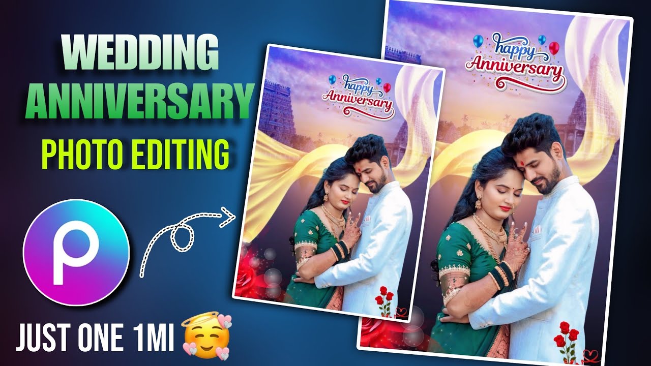 Wedding anniversary photo editing in PicsArt app telugu|| how to make anniversary photo in PicsArt🥰👌