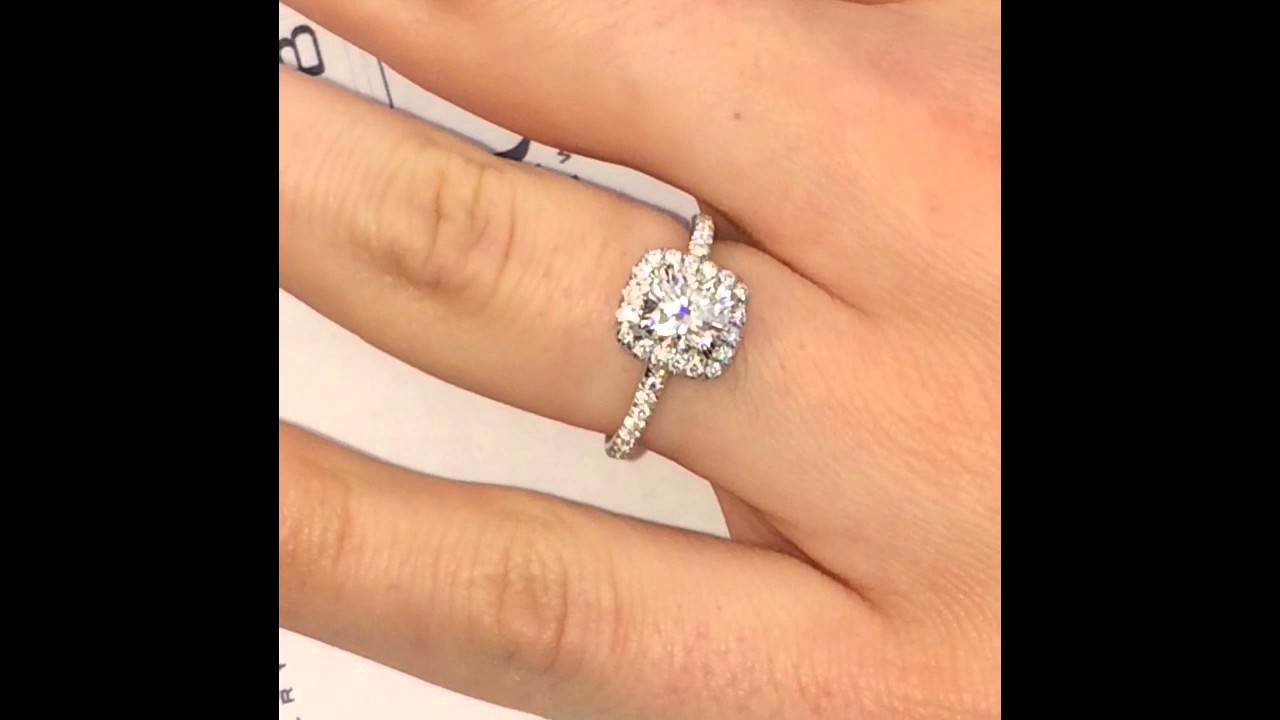 1 Carat Cushion Cut Diamond Halo Engagement Ring