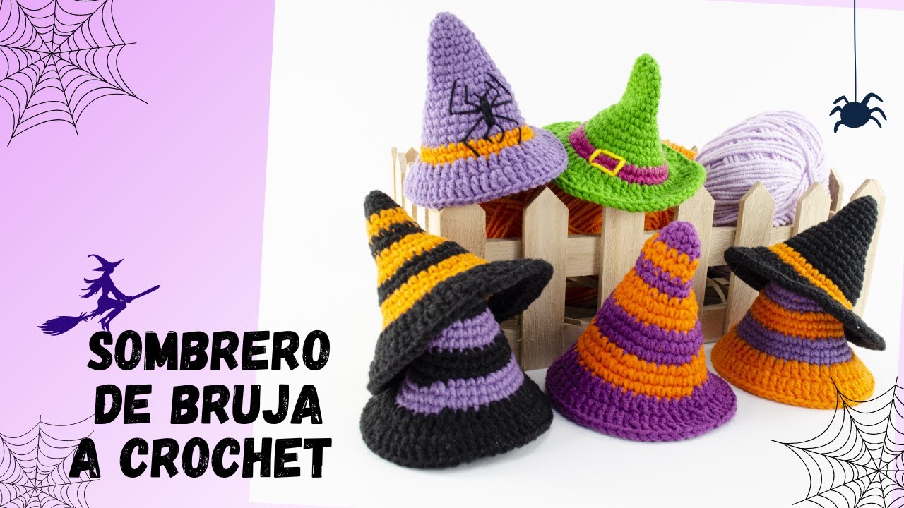🇪🇸Sombrero de Bruja A Crochet/Crochet Sombrero de Halloween/Crochet Gorro de Bruja/Crochet Halloween
