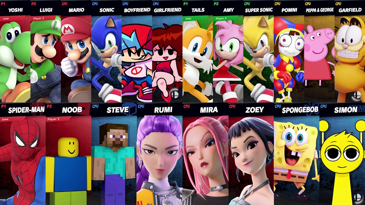 NEW Sonic vs Mario vs Roblox vs Minecraft vs Peppa vs Spider-Man vs Amy in Super Smash Bros Ultimate