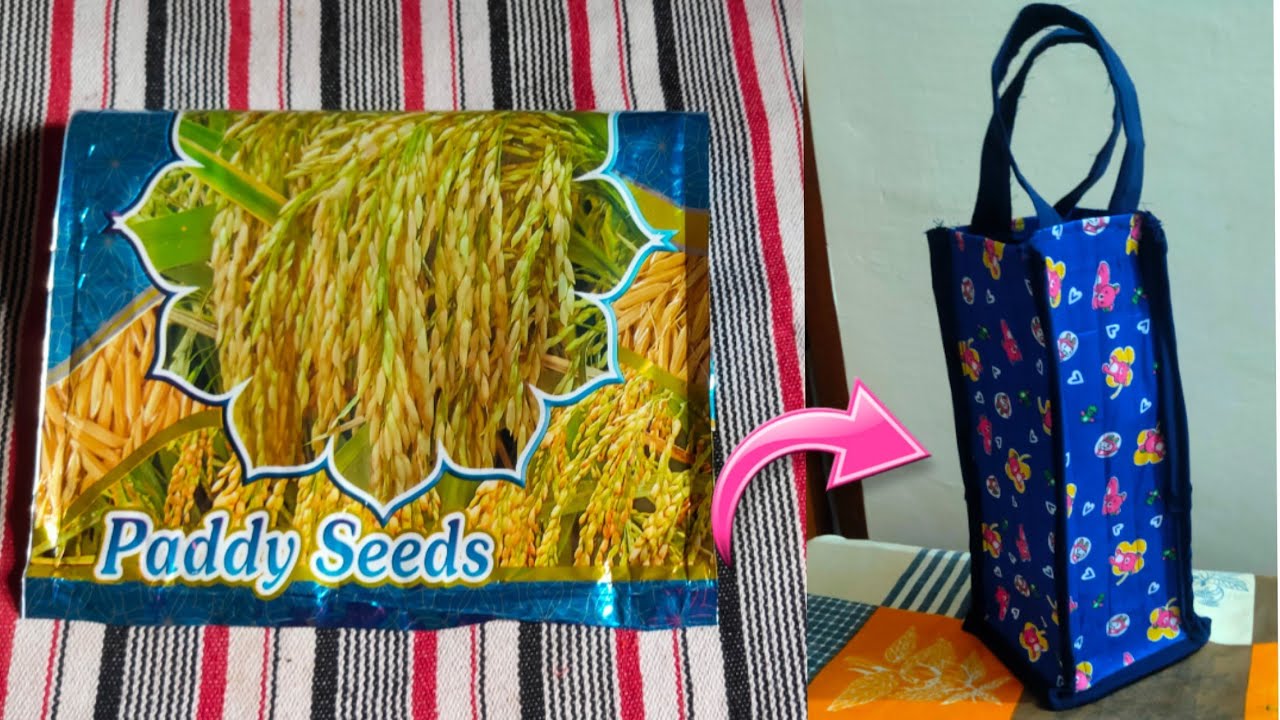 How to make bottle bag with old rice bag  cutting and stitching step by step | rice bag reuse idea