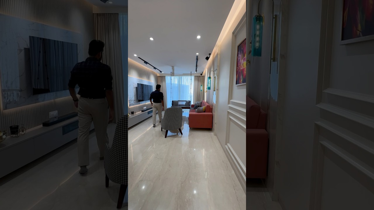 Luxury Living Room design at Oberoi Sky City, Borivali ✨🏡#shorts #viralshorts #interiordesign