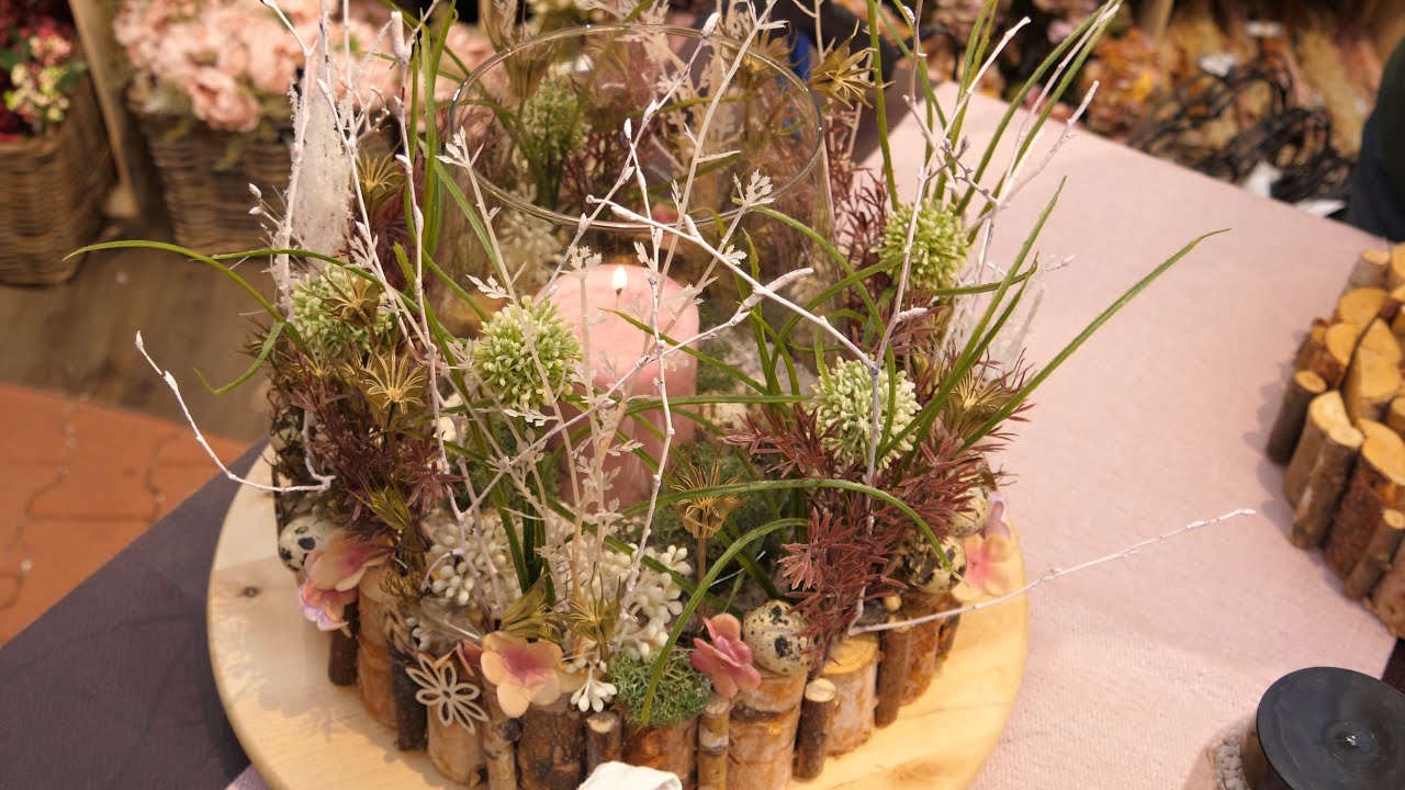 DIY frühlingshafte Wiesenlandschaft – Tischgesteck mit Kerze für den Frühling