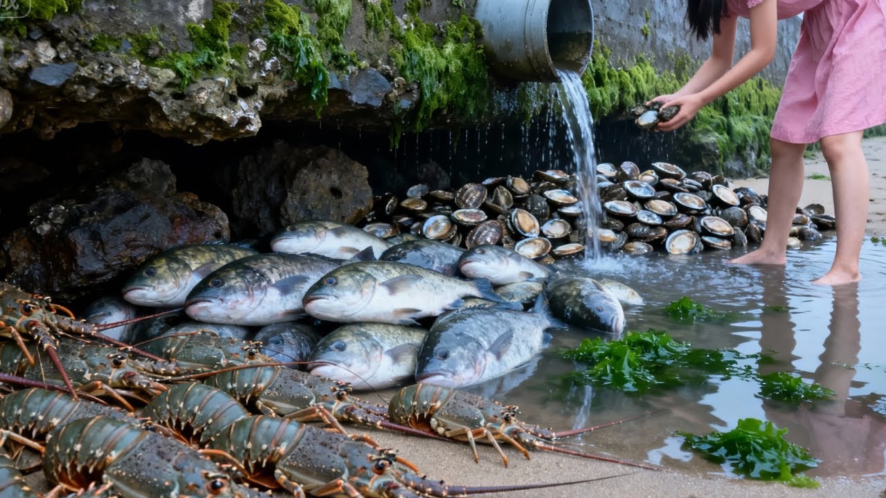 Xiao Zhang Went Foraging Along The Seashore And Found Lobsters And Large Groupers.
