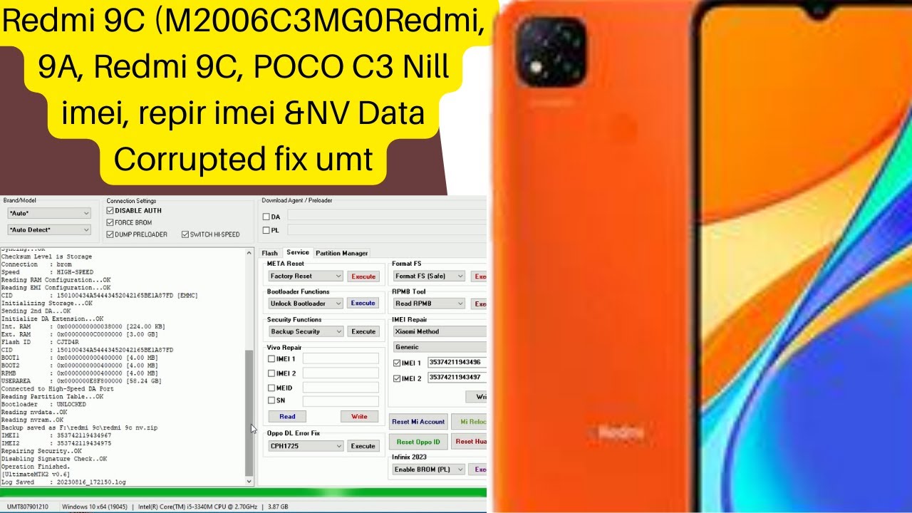 How to repair nill imei Redmi 9c/9a/Poco c3&NV Data Corrupted fix umt #viral