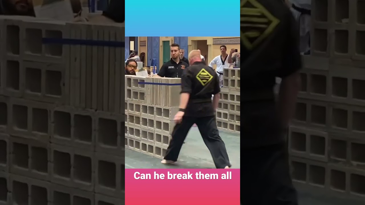 Can he break them all? Concrete breaking Martial arts sport karate competition #breaking #karate