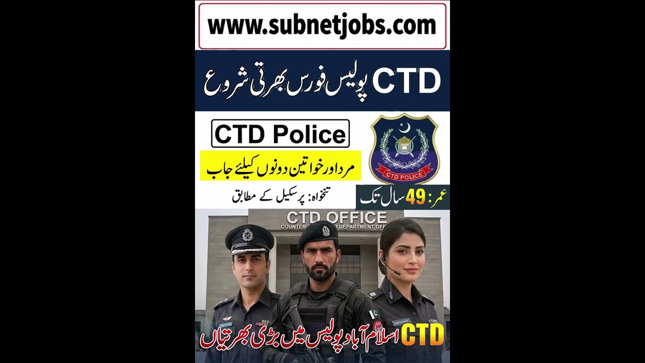 Latest CTD Police Jobs 2026 | Counter Terrorism Department Jobs 2026 Pakistan | Force Jobs 2026
