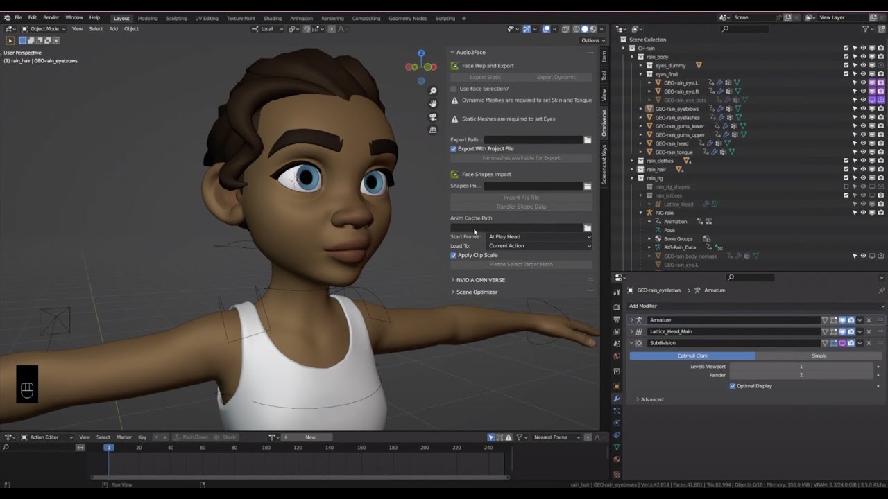Blender & Audio2Face Workflow Guide in Omniverse