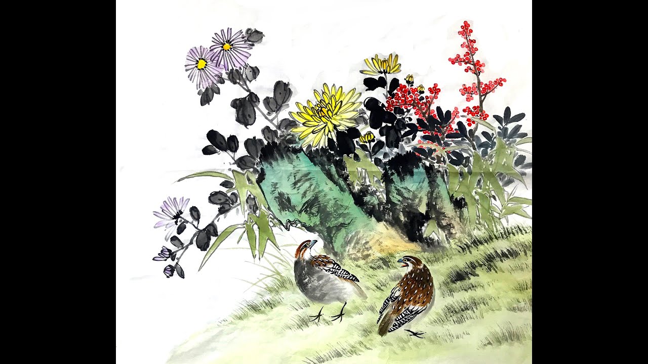 國畫山水影音教學園區-菊花-秋耀金華-林振彪-Chinese art