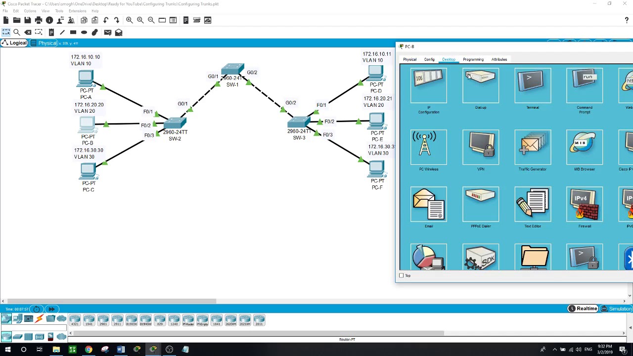 Configuring Trunks, Packet Tracer