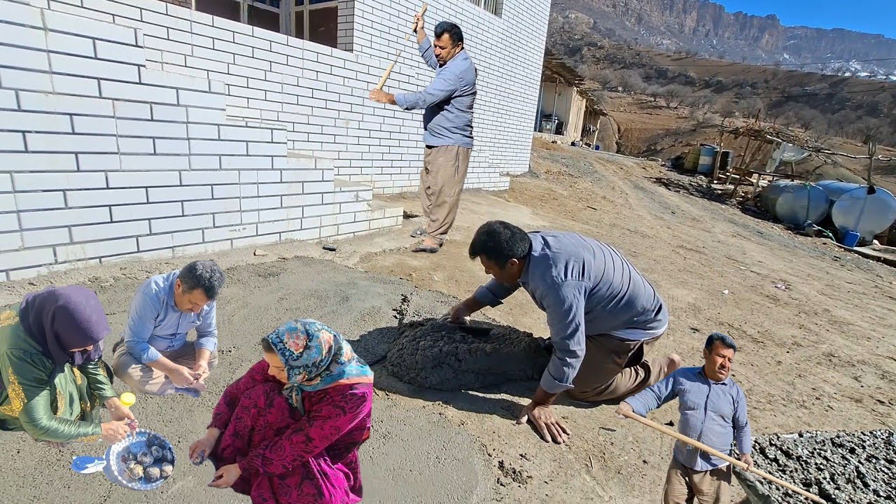 Cementing in front of the house