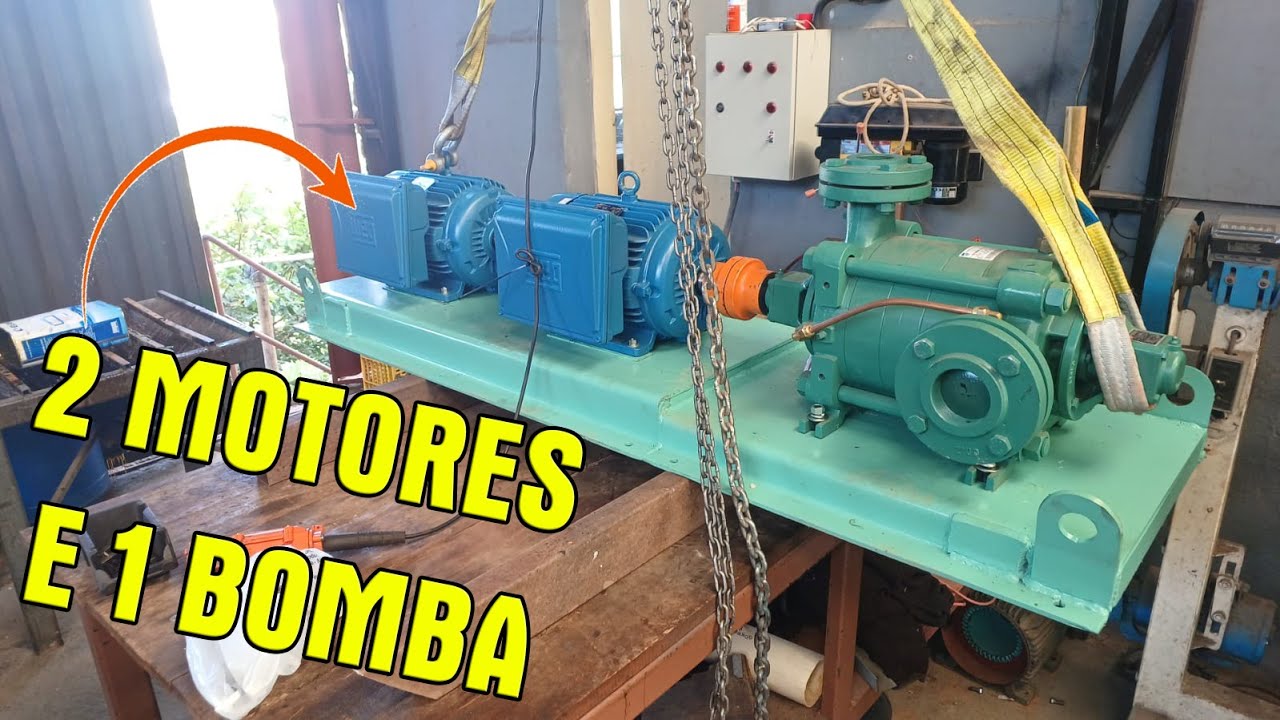 2 Motores Elétricos Monofásicos 15 CV acionando 1 bomba d´água de 30 CV - Minas Motores Elétricos