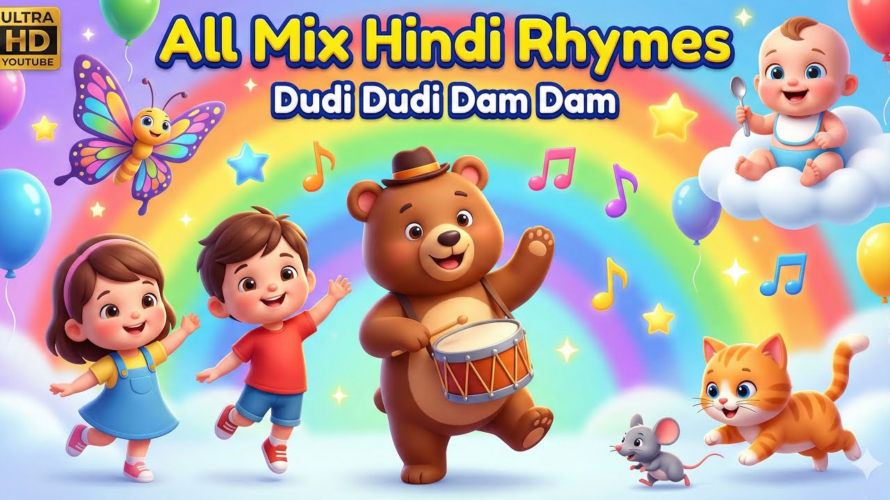 All Mix Hindi Rhymes for Kids | Dudi Dudi Dam Dam | Kalu Madari Aaya | Titli Udi | Johny Johny |
