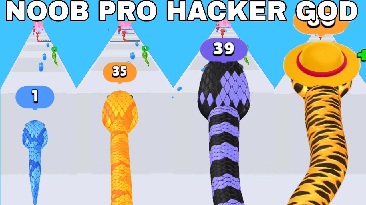 NOOB VS PRO VS HACKER VS GOD   in 3D Snake games: Run and Run