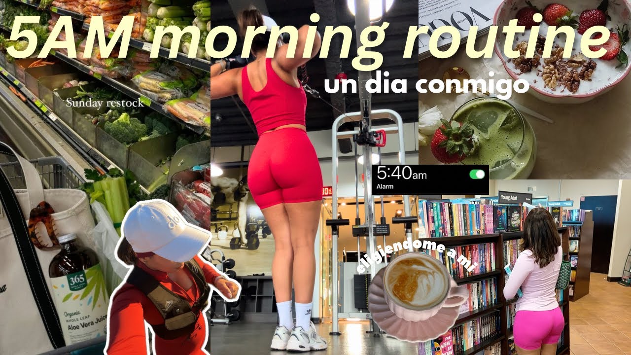 5 AM morning routine 🩷habitos saludables, despertandome a las 5AM, comprando libros y pilates ✨