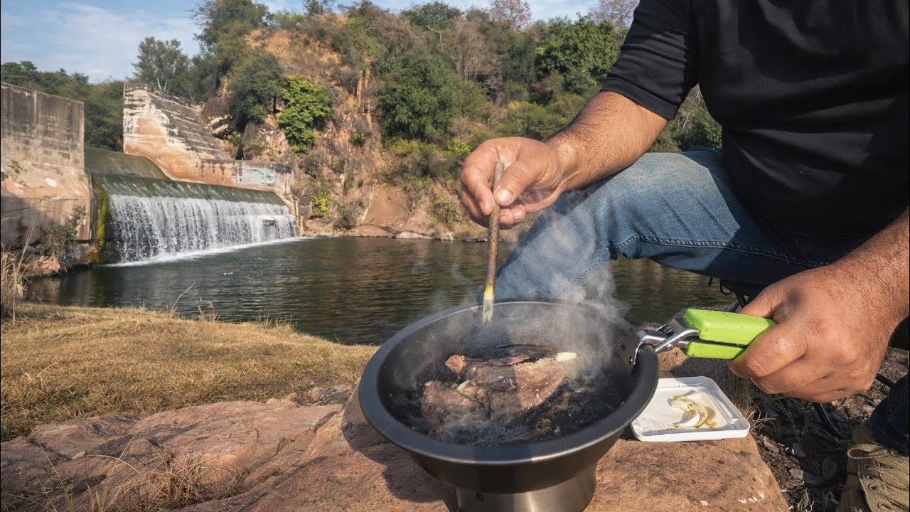 Relaxing Waterfall Sounds While Enjoying a Beef Burger in Nature