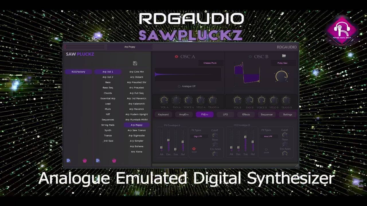SawPluckz RDGAudio  AU VST3 Analogue Subtractive Synthesizer First look