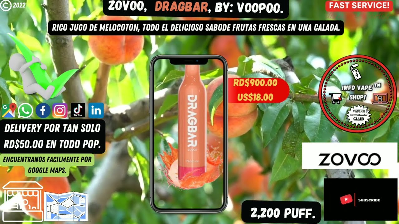 The best disposable vape, Peach   -- Dragbar, by: Voopoo.