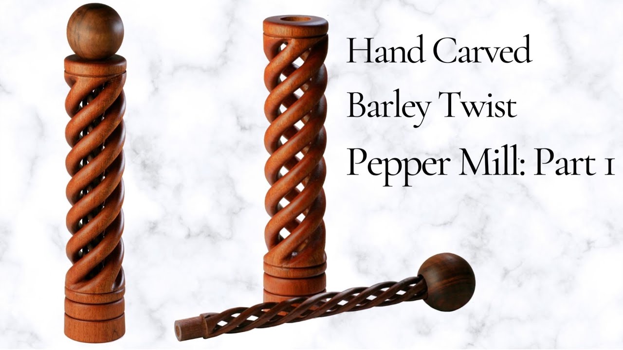 Hand Carved Barley Twist Pepper Mill