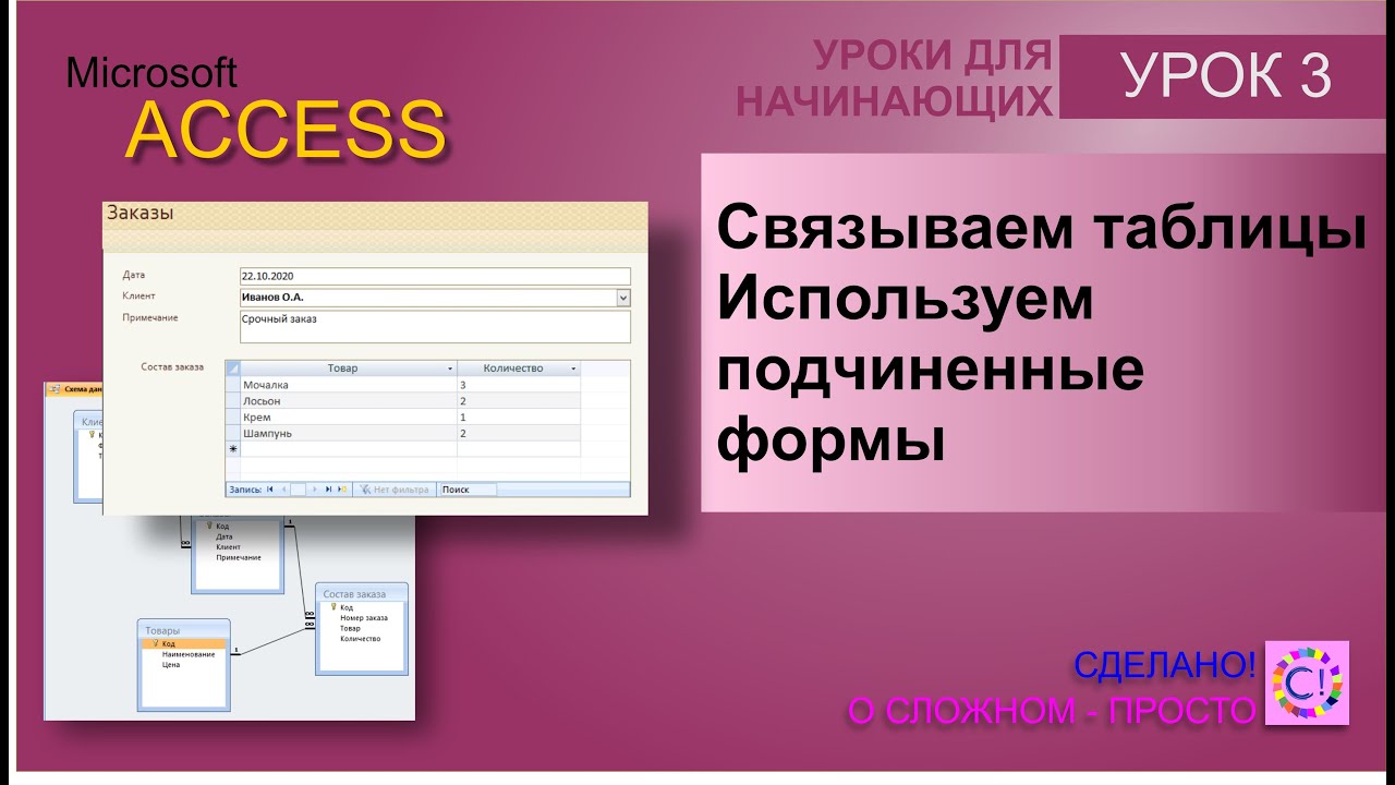 Access урок 3.  Зависимые таблицы и подчиненные формы
