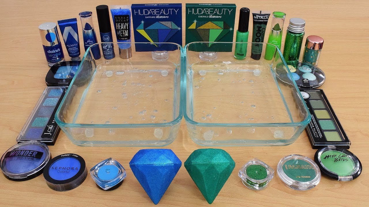 Blue vs Green - Mixing Makeup Eyeshadow Into Slime Special Series 210 Satisfying Slime Video