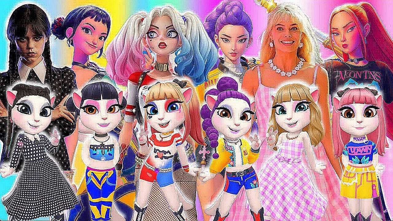 My Talking Angela'm 2 😻|| Wednesday vs Harley Quinn vs Barbie vs Mira vs Rumi vs ZOEY | Cosplay