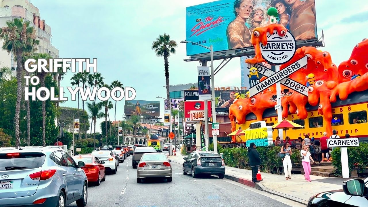 🇺🇸Driving from Griffith Observatory to Hollywood & Sunset Blvd | Los Angeles 4K HDR