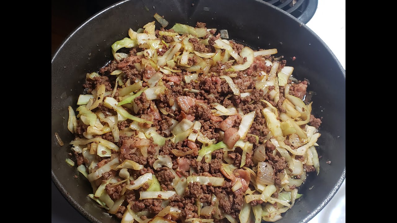 keto, Cabbage, ground beef, bacon