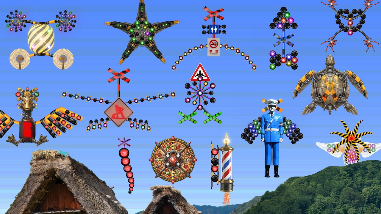 【踏切アニメ】色々な所から合流するとても変な空飛ぶ踏切たち