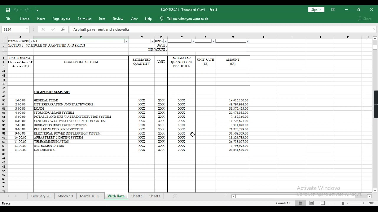 BOQ Bill Of Quantity of a Project Part 1